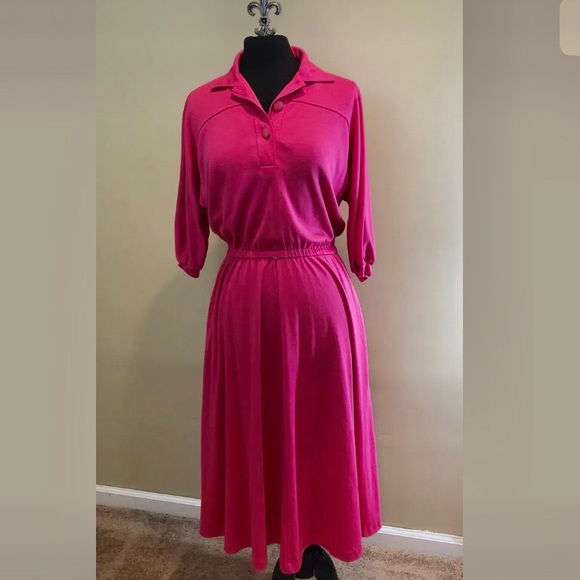 Vintage Popovitch Magenta Pink Dolman Sleeve Dress - Picture 1 of 7